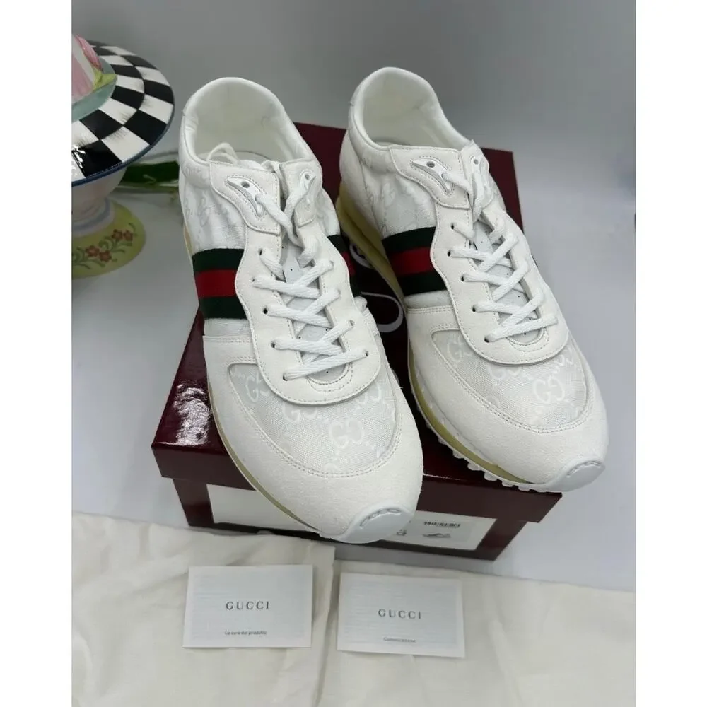 Men's Gucci re-motion GG canvas/suede sneakers size 12 fits 12.5 US made Italy